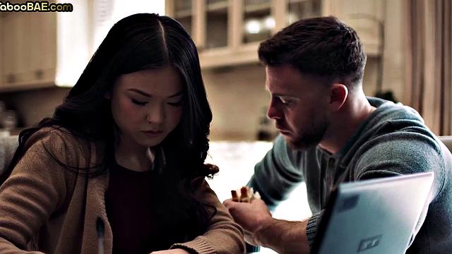 Cute Asian sharing BF's cock in 3way after argument