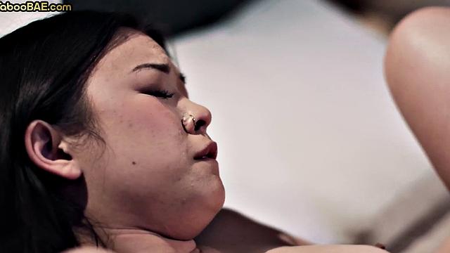 Cute Asian sharing BF's cock in 3way after argument