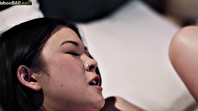 Cute Asian sharing BF's cock in 3way after argument