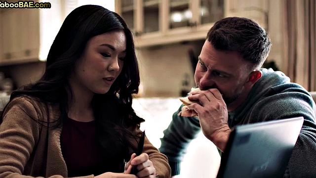 Cute Asian sharing BF's cock in 3way after argument