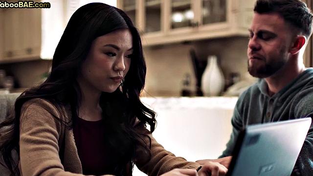 Cute Asian sharing BF's cock in 3way after argument