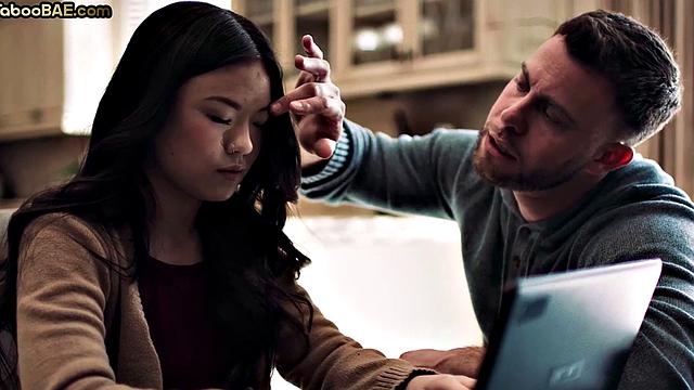 Cute Asian sharing BF's cock in 3way after argument