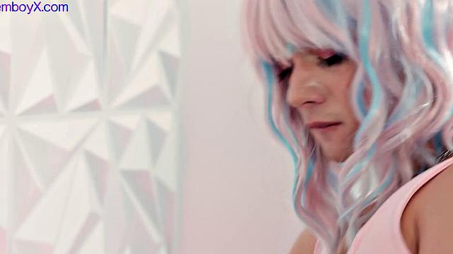 Gaming femboy gets rimmed and fucked bareback on butthole