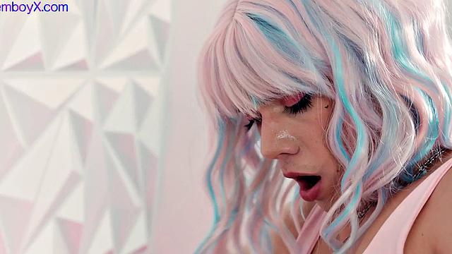 Gaming femboy gets rimmed and fucked bareback on butthole