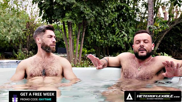 HETEROFLEXIBLE - Sir Peter & Only Matt Horny From Hot Tub Jets On Their Asses Start Stroking Off