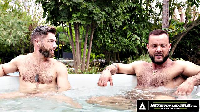 HETEROFLEXIBLE - Sir Peter & Only Matt Horny From Hot Tub Jets On Their Asses Start Stroking Off