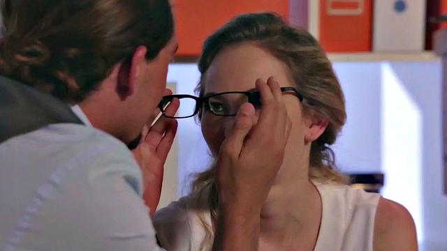 Watch as office girl with glasses and high heels gives a sloppy blowjob and deepthroats her colleague in doggystyle