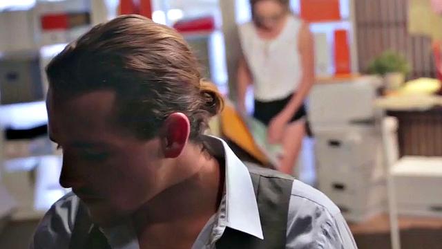 Watch as office girl with glasses and high heels gives a sloppy blowjob and deepthroats her colleague in doggystyle