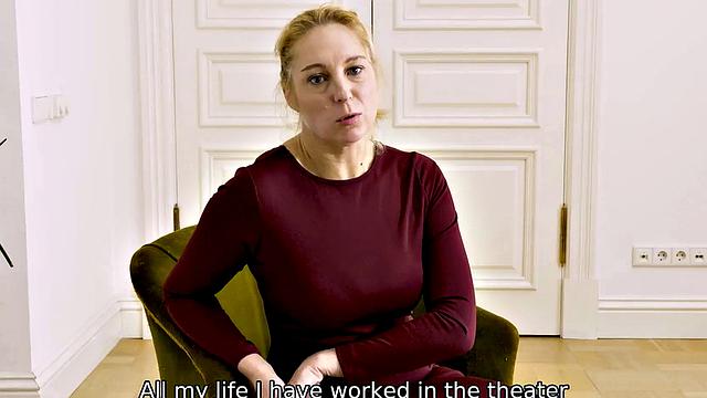 Hot blonde maid and guy get naughty by the fireplace in stockings and high heels