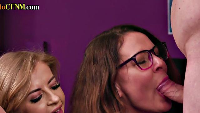 CFNM British office femdoms jerk n suck in group till cumshot