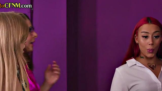 CFNM British office femdoms jerk n suck in group till cumshot