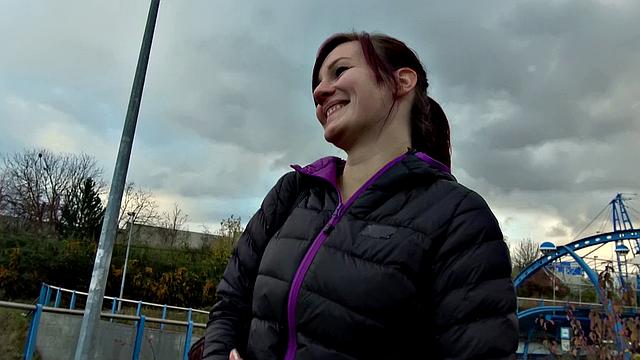 Watch this sexy brown-haired babe get pounded from behind while getting a massage