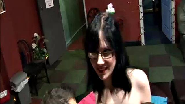 Cock-hungry Jessica and Hannah enjoy a gangbang party