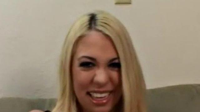 Watch blonde whore Brittney Madison get her pussy destroyed in a wild threesome with strap-on action