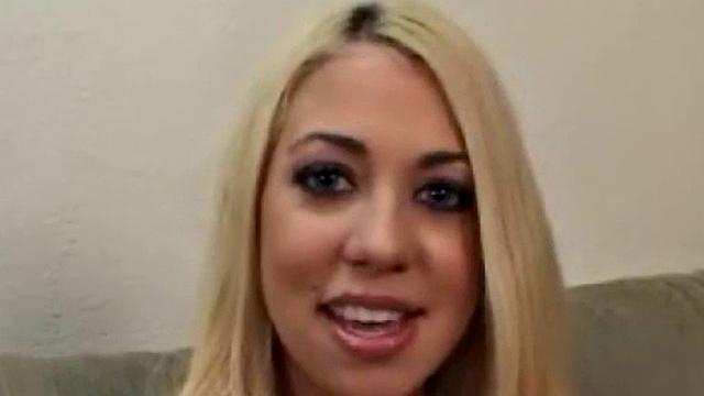 Watch blonde whore Brittney Madison get her pussy destroyed in a wild threesome with strap-on action