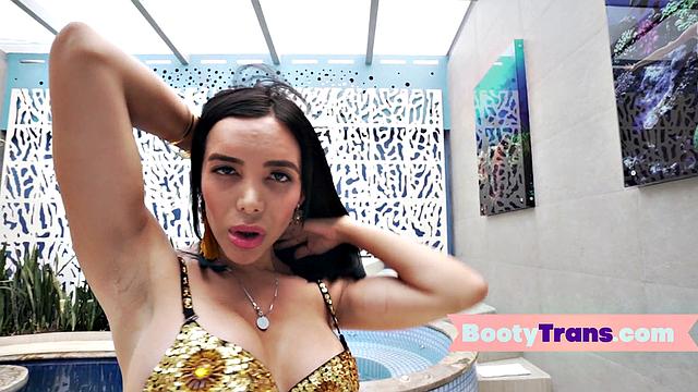 Watch this tattooed Latina tease and ride her man's hard cock after giving him a tantalizing deepthroat