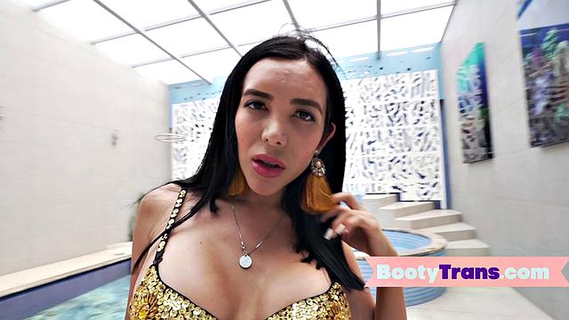 Watch this tattooed Latina tease and ride her man's hard cock after giving him a tantalizing deepthroat