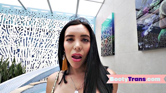 Watch this tattooed Latina tease and ride her man's hard cock after giving him a tantalizing deepthroat