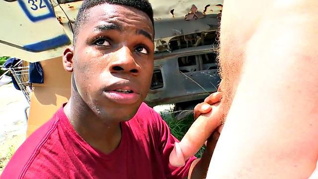 Black bottom fucked in doggystyle outdoors by white top