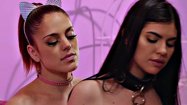 Hot lesbians in stockings and high heels indulge in pussy licking and tongue play