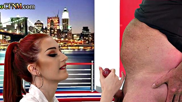 CFNM British amateur babe gives BJ in live TV show