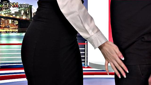 CFNM British amateur babe gives BJ in live TV show