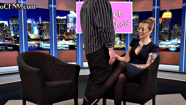 CFNM British amateur babe gives BJ in live TV show