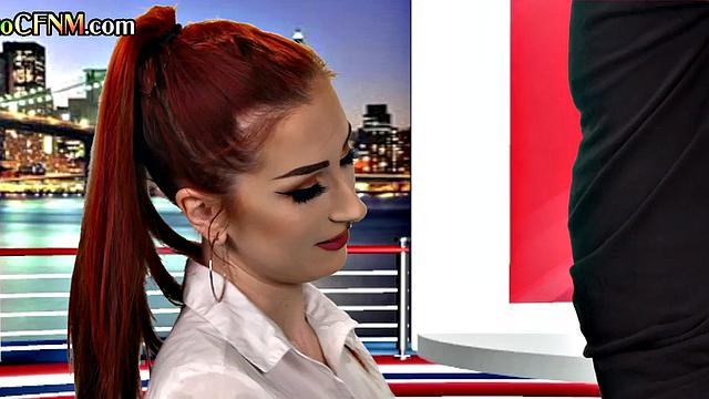 CFNM British amateur babe gives BJ in live TV show