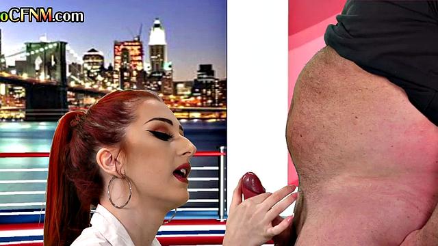 CFNM British amateur babe gives BJ in live TV show