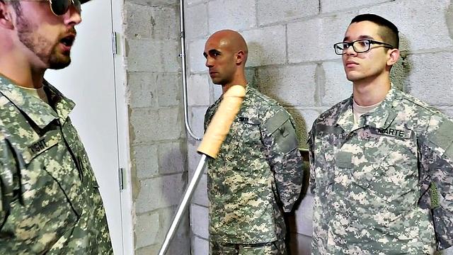 Amateur military jock barebacked in toilet three some