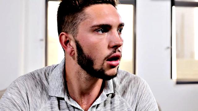 Tattooed stud stroking hairy shaft during solo scene