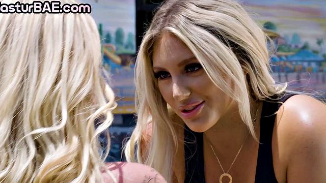 Stunning lez fucks her instructor with strapon after workot