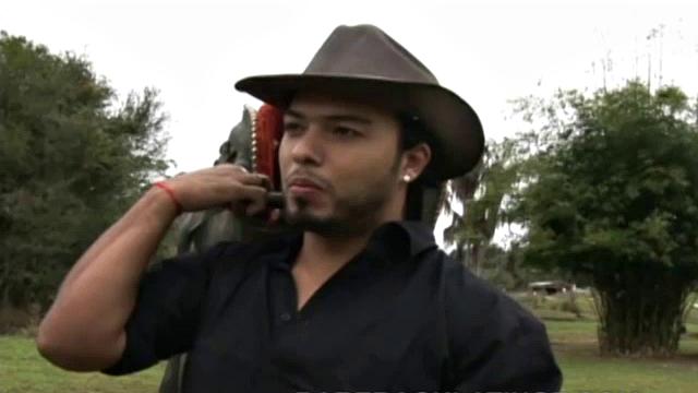 Two hard-working Latino cowboy studs have been out on the trail for weeks. Matheus just arrives back at camp to his horny partner as the two cowboys release their horny passions on each other, including cock sucking, rimming, and bareback fucking.