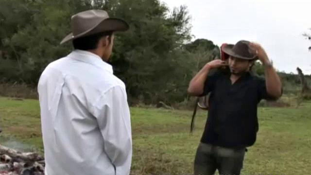 Two hard-working Latino cowboy studs have been out on the trail for weeks. Matheus just arrives back at camp to his horny partner as the two cowboys release their horny passions on each other, including cock sucking, rimming, and bareback fucking.