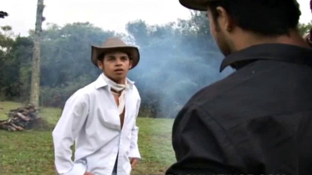 Two hard-working Latino cowboy studs have been out on the trail for weeks. Matheus just arrives back at camp to his horny partner as the two cowboys release their horny passions on each other, including cock sucking, rimming, and bareback fucking.
