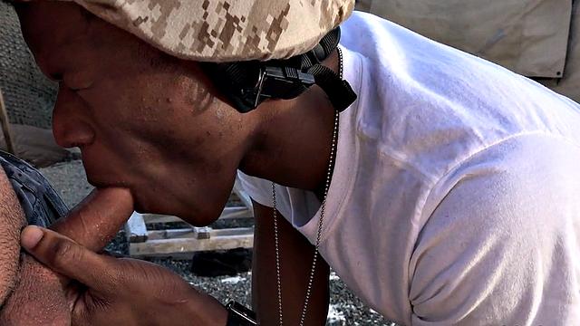 Military stud facialized in IR bareback orgy outdoor