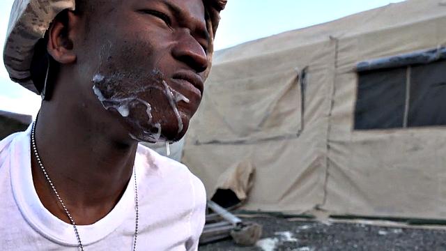 Military stud facialized in IR bareback orgy outdoor