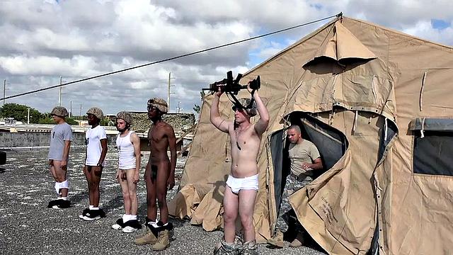 Military stud facialized in IR bareback orgy outdoor