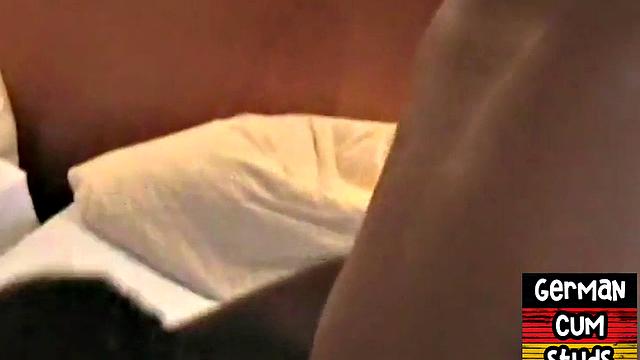 Real German stud barebacked in a home 3way while sucking