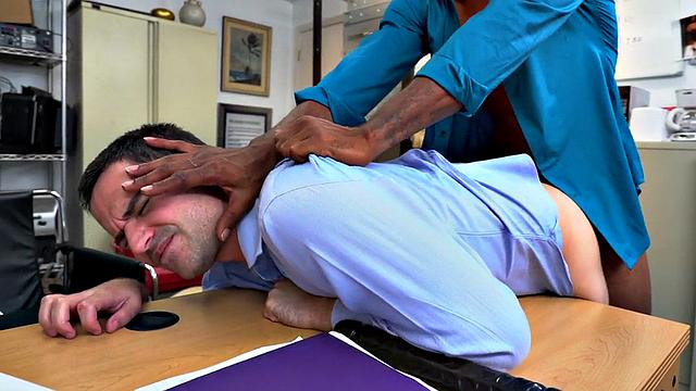 Hairy ass stud barebacked in office by BBC jock with abs