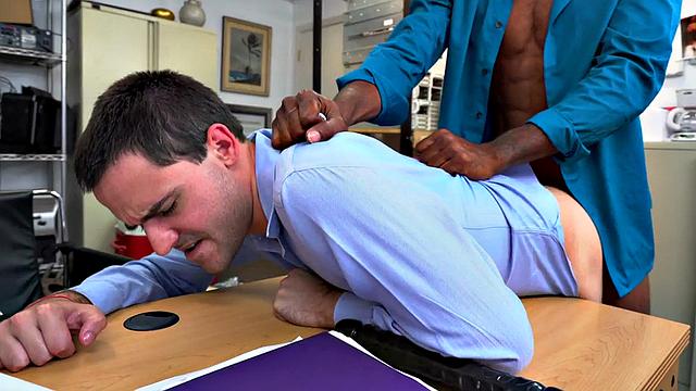 Hairy ass stud barebacked in office by BBC jock with abs
