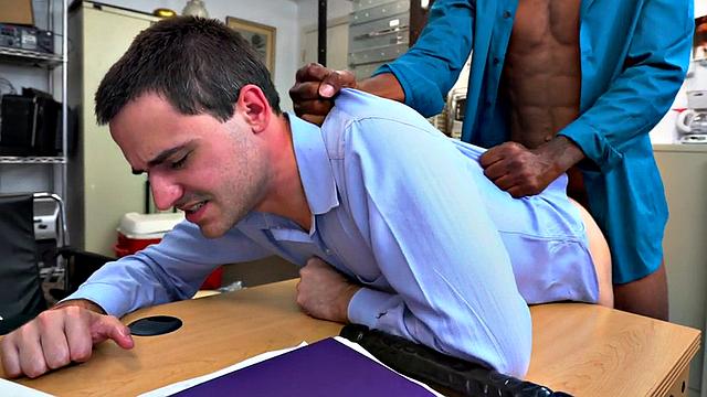 Hairy ass stud barebacked in office by BBC jock with abs