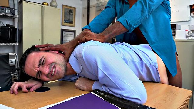 Hairy ass stud barebacked in office by BBC jock with abs