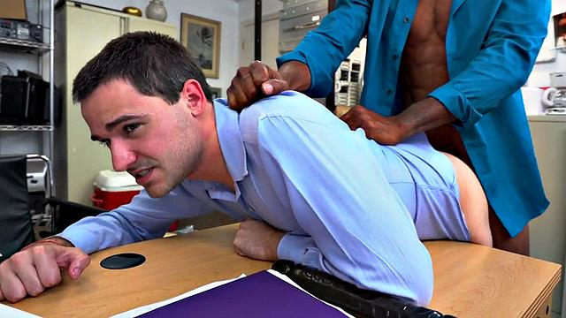 Hairy ass stud barebacked in office by BBC jock with abs