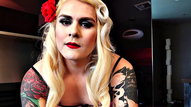 Blonde curvy babe flaunts her curves in lingerie & pantyhose while tugging on cock