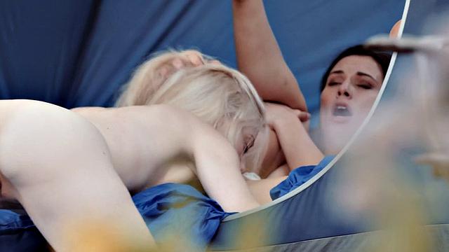 19yo petite girl licks BFF's pussy outdoors in nature