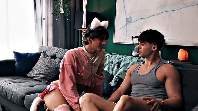 Bisexual cutie doggystyled in 3some