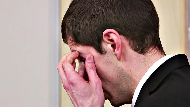 Busty office intern jerking CFNM