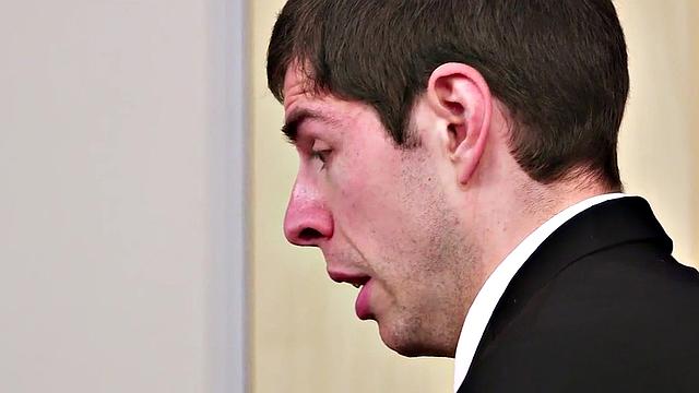 Busty office intern jerking CFNM