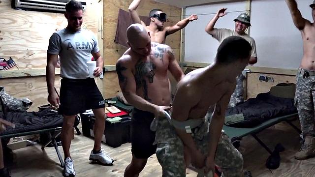BBC army jock fucks white bottom in orgy on party